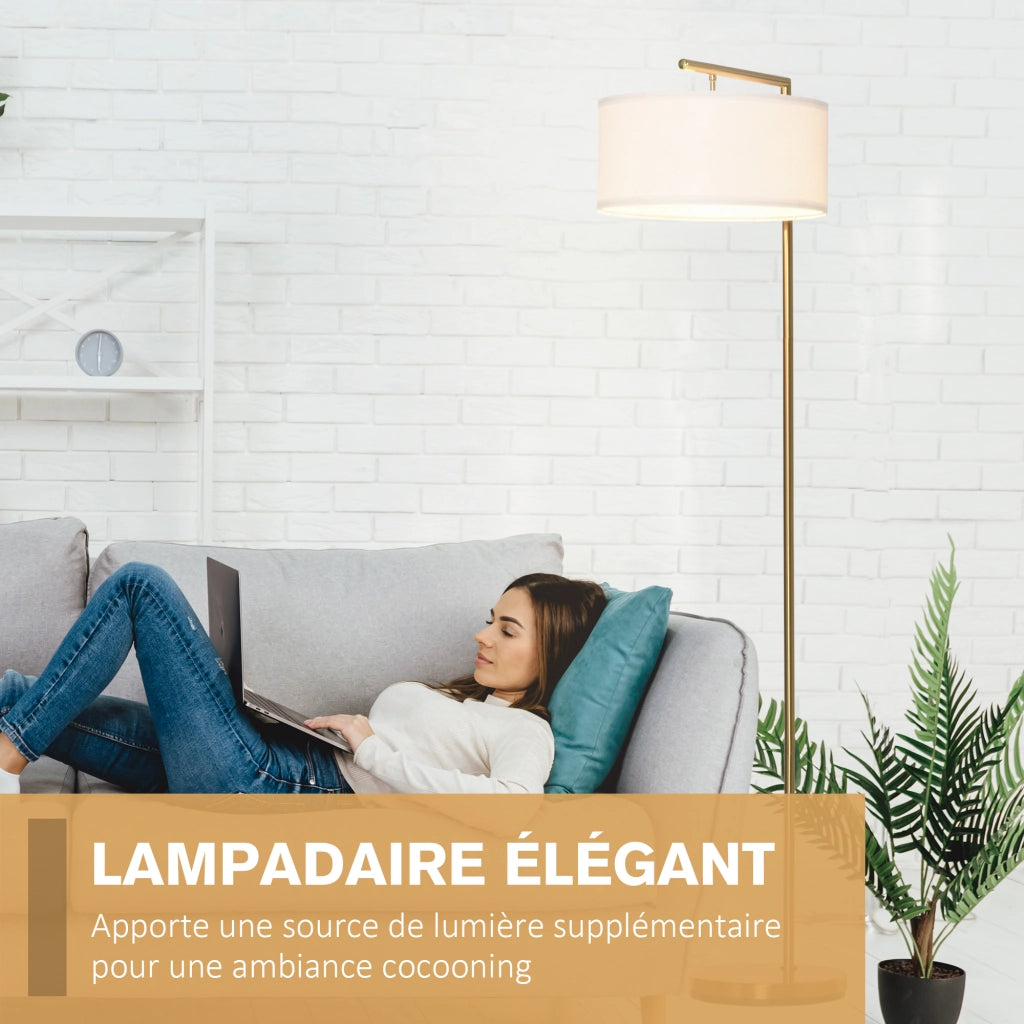 Lampada da terra a stelo con paralume in lino base rotonda stabile per ufficio camera da letto ¨C zephmum ¨C 47x37x153 cm oro e bianco