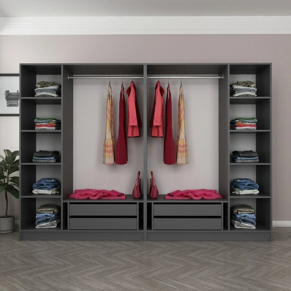 Armadio Kale 6 ante battenti effetto cannettato antracite 270x52x210H – Eleganza e capienza