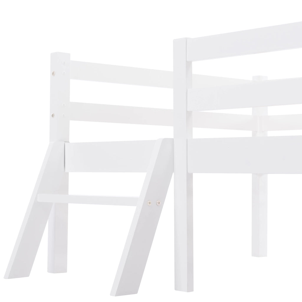 DESMIU Letto a soppalco per bambini 1 posto con barriera, scaletta larga e cassetto, 90 × 200 cm, senza materasso, bianco