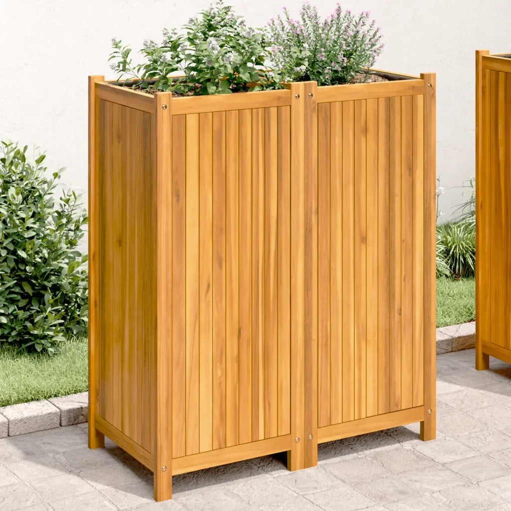 Fioriera | Cassetta per fiori | Vaso Giardino con Rivestimento 84x42x100 cm Massello Acacia
