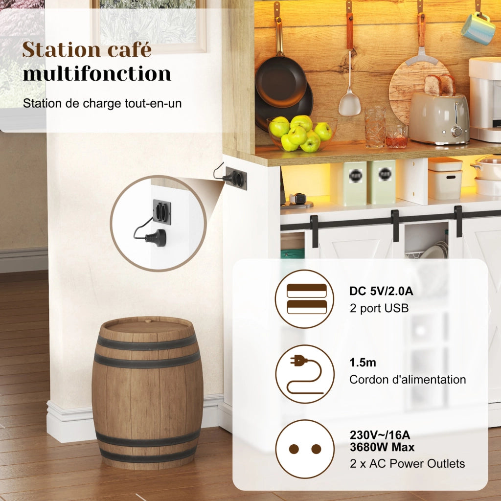 Credenza cucina con LED RGB e vetrina 110x40x191 cm; in MDF bianco naturale
