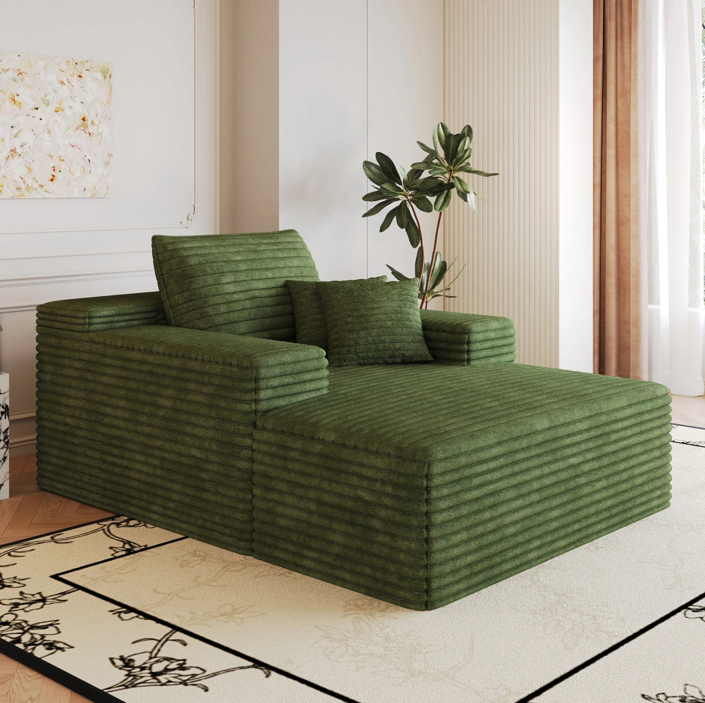 Divano chaise longue in velluto a coste verde