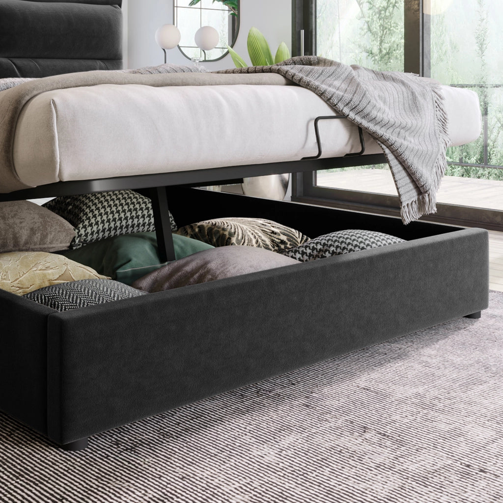 Letto matrimoniale idraulico – 140x200 cm – testiera regolabile contenitore – velluto nero