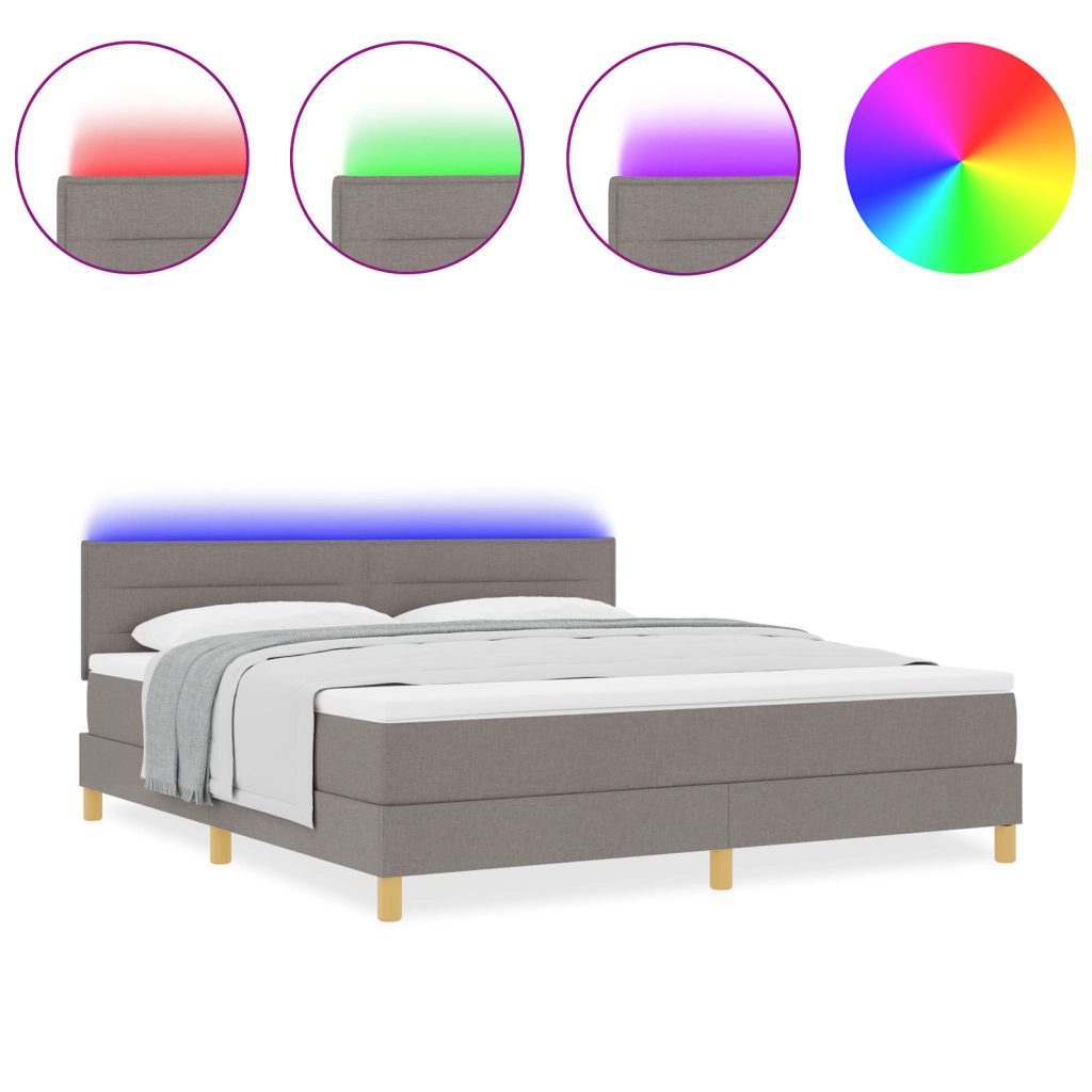 Letto a Molle con Materasso & LED Tortora 180x200 cm Tessuto