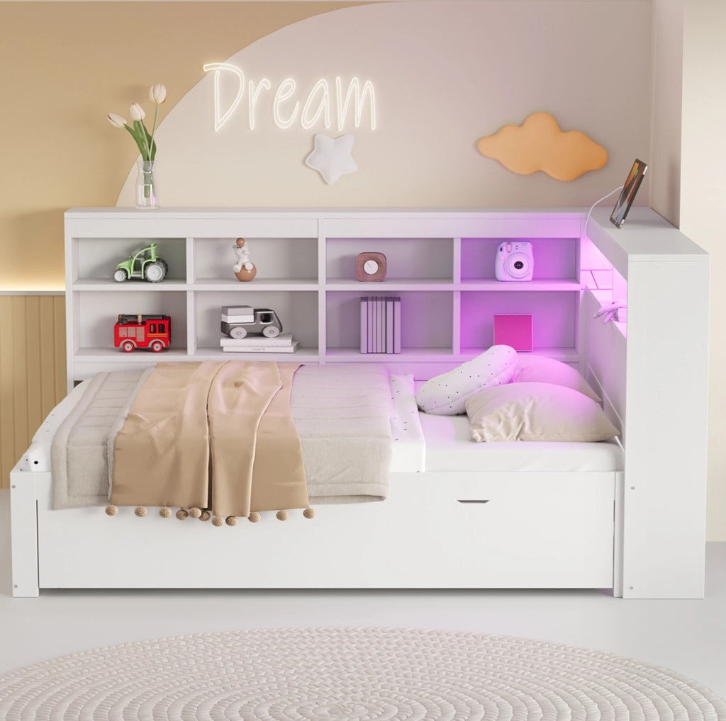 Letto matrimoniale multifunzione 140x200 cm con LED e USB