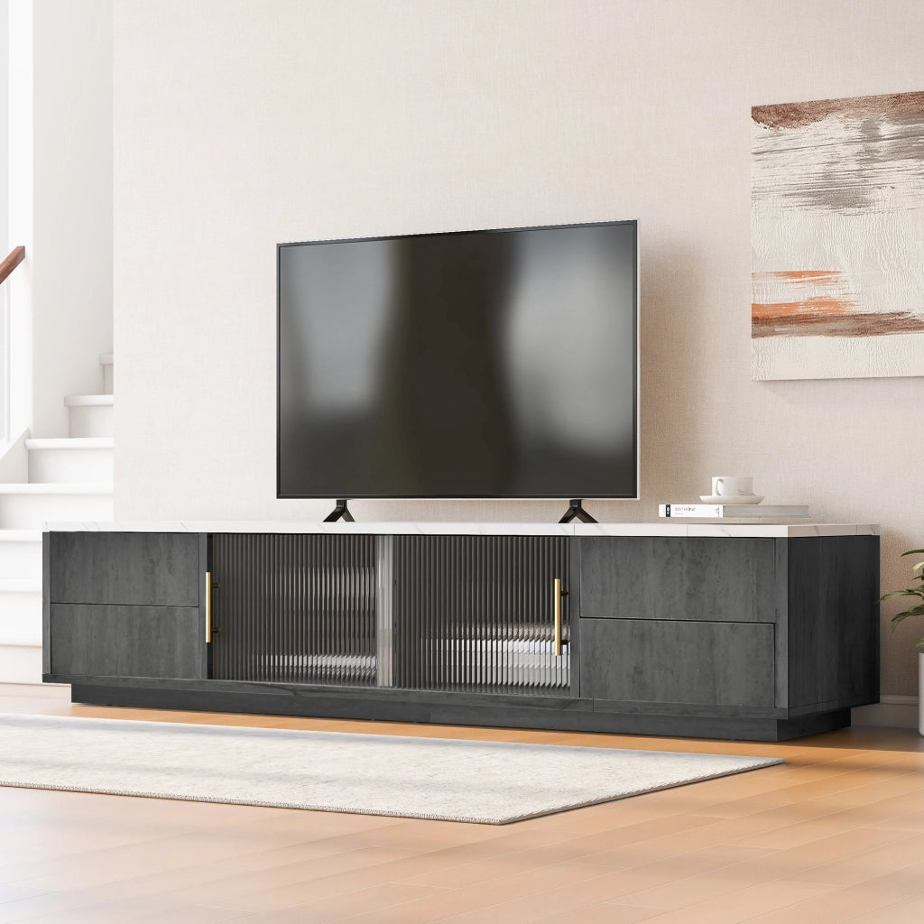 Mobile TV con Cassetti ¨C MINIMAL ¨C Grigio, Piano Effetto Marmo, 160 cm