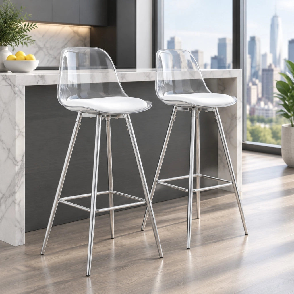 Set di 2 sgabelli da bar 96,5 cm trasparenti, metallo argentato con poggiapiedi
