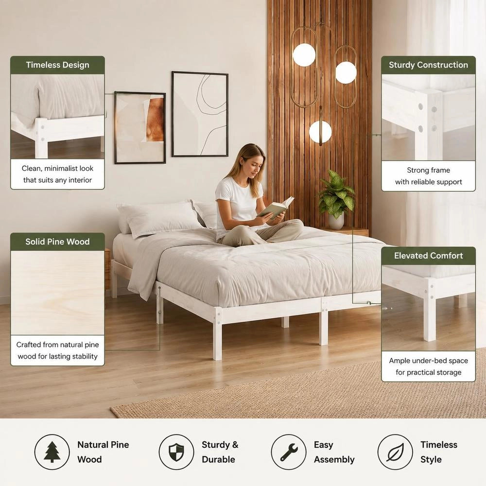 Solid Wood Bed White Pine 140x200 Cm