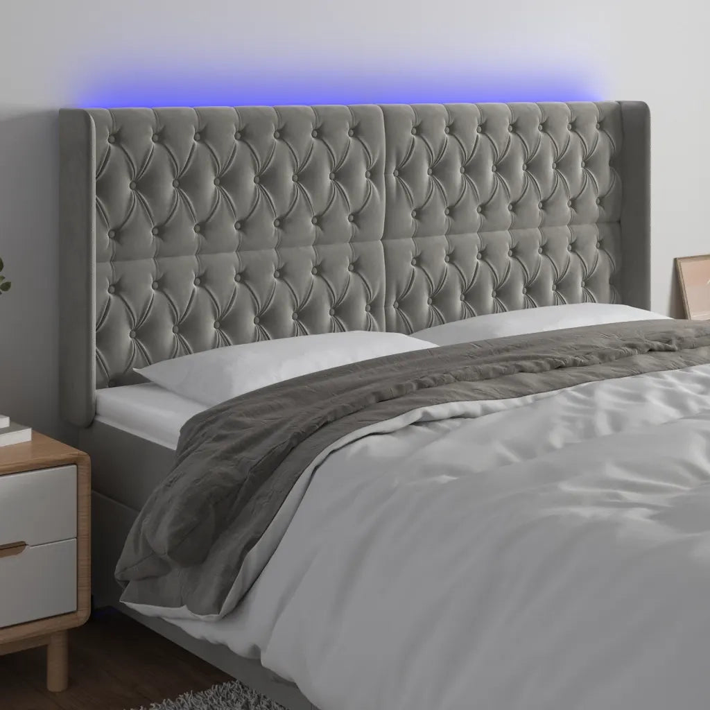 Testiera | Testata a LED Grigio Chiaro 183x16x118/128 cm in Velluto