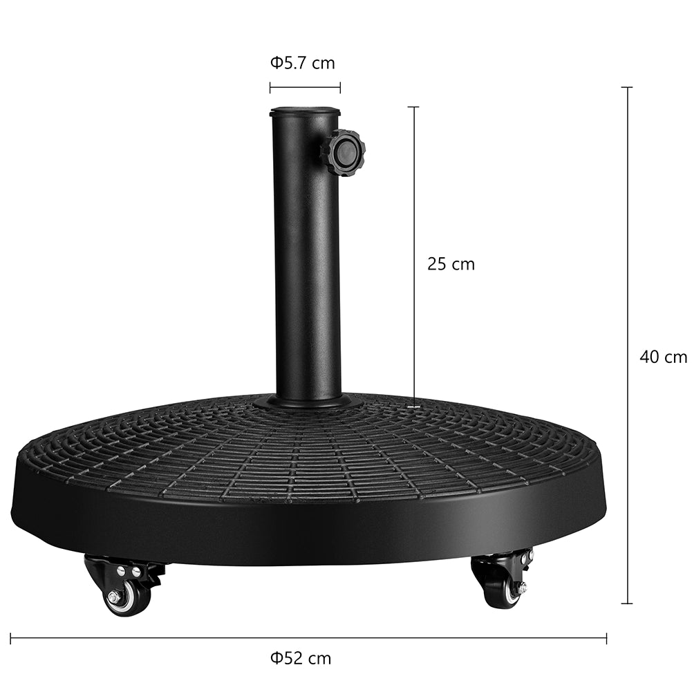 Base Ombrellone in Resina 25kg con 4 Ruote Supporto per Ombrelloni 38/48mm