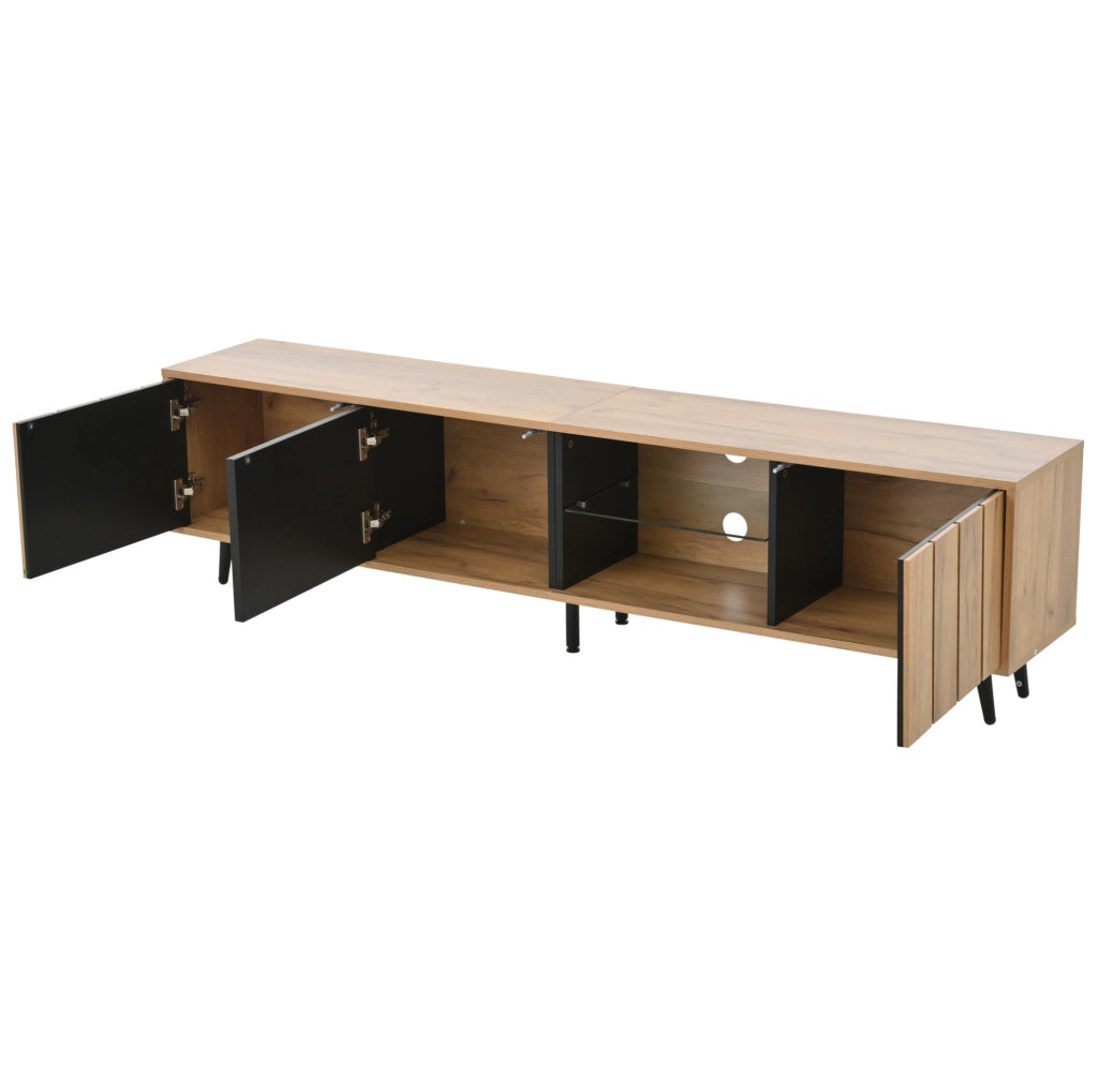 Mobile TV 175x31.5x45 cm con 3 ante e ripiano centrale in vetro temperato; truciolare naturale e nero
