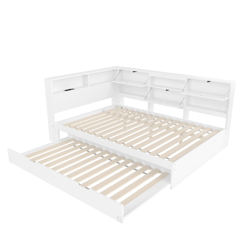 Letto 140x200 cm con letto estraibile e vano testiera in pino bianco