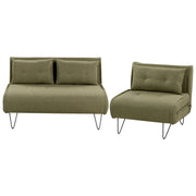 Set da salotto 3 posti con cuscini in tessuto verde oliva stile glamour elegante