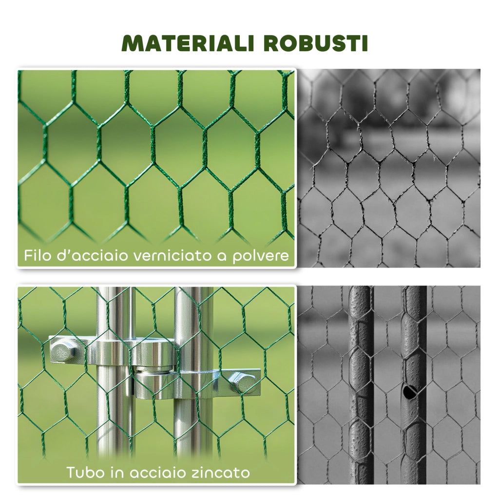 Pollaio per Galline da Esterno 400x300x197 cm con Tetto e Serrature in Acciaio Zincato Argento
