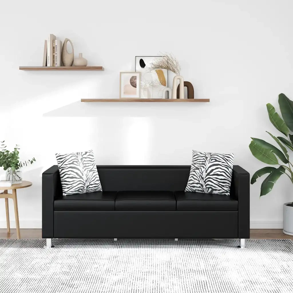 Divano | Divano da soggiorno | Sofa a 3 Posti in Similpelle Nero