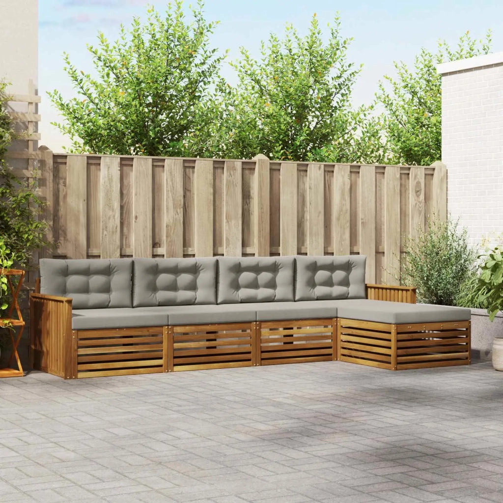 Set di divani da esterno 5 pcs Grigio Naturale e Chiaro