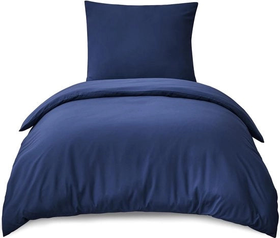 Set di coperte 2 in 1, 155 x 220 cm, blu scuro, copertone 155 x 220 cm, insieme con cuscino, set di coperte 155 x 220 cm, realizzato in microfibra con chiusura a zip, morbido e lavabile in lavatrice