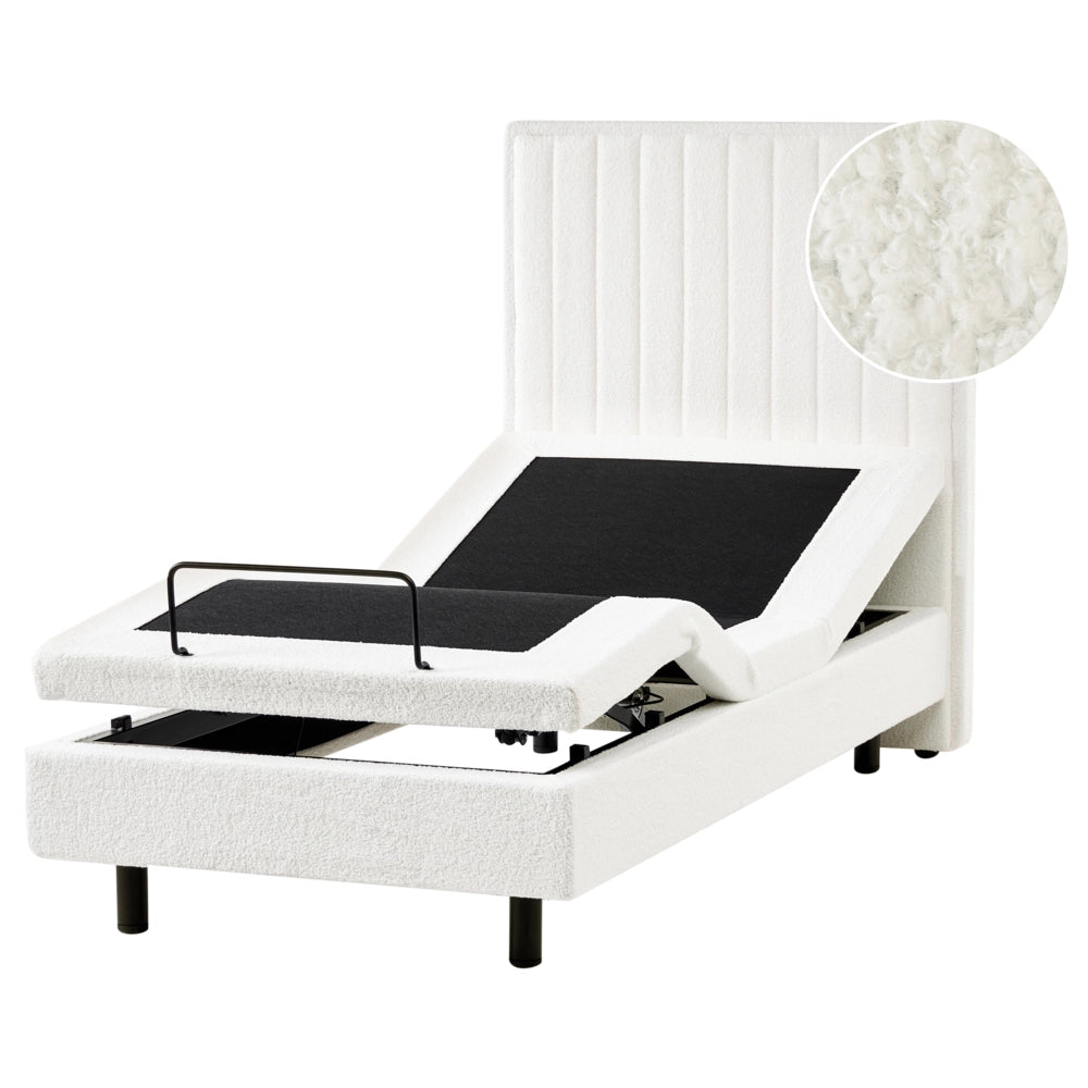 Letto singolo Tessuto bianco sporco regolabile Elettricamente con Telecomando 90 x 200 cm camera da letto cameretta