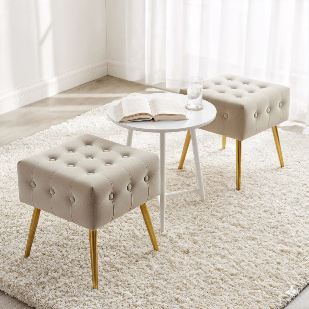 Pouf sgabello in velluto trapuntato 40 cm QUADRA Beige