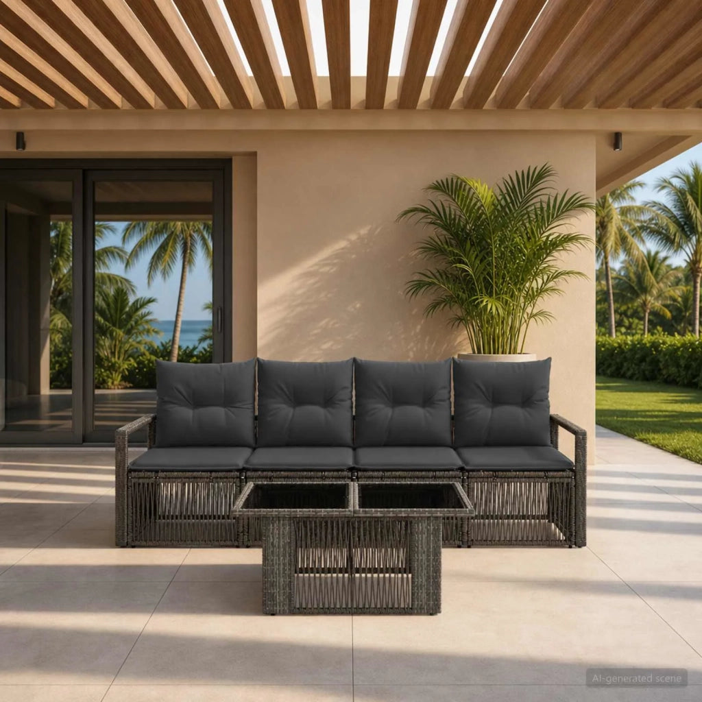 Set Divano da Giardino 5 pz Grigio e Grigio Scuro polyrattan 3437048