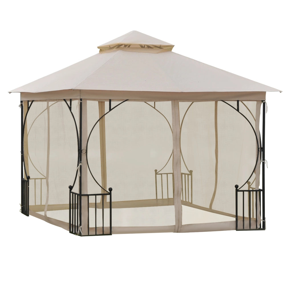 GAZEBO da giardino 295x295x275 cm con doppio tetto in metallo beige