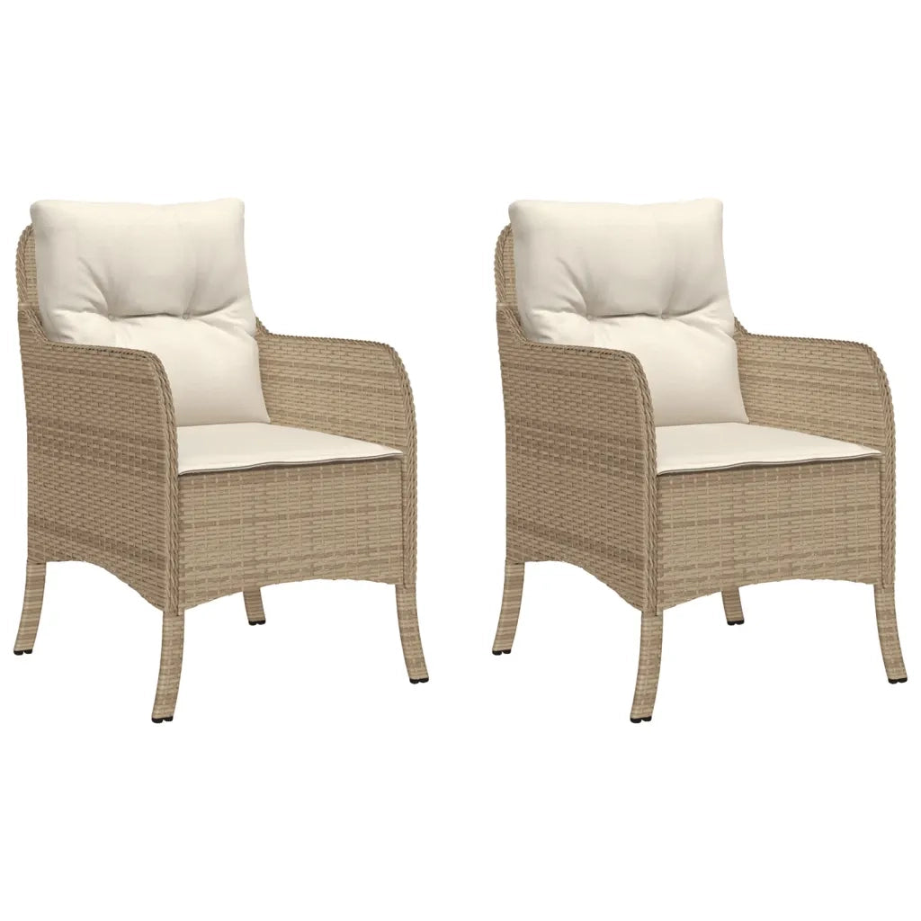 Sedie da Giardino con Cuscini 2 pz | Sedie da Esterno Beige in Polyrattan