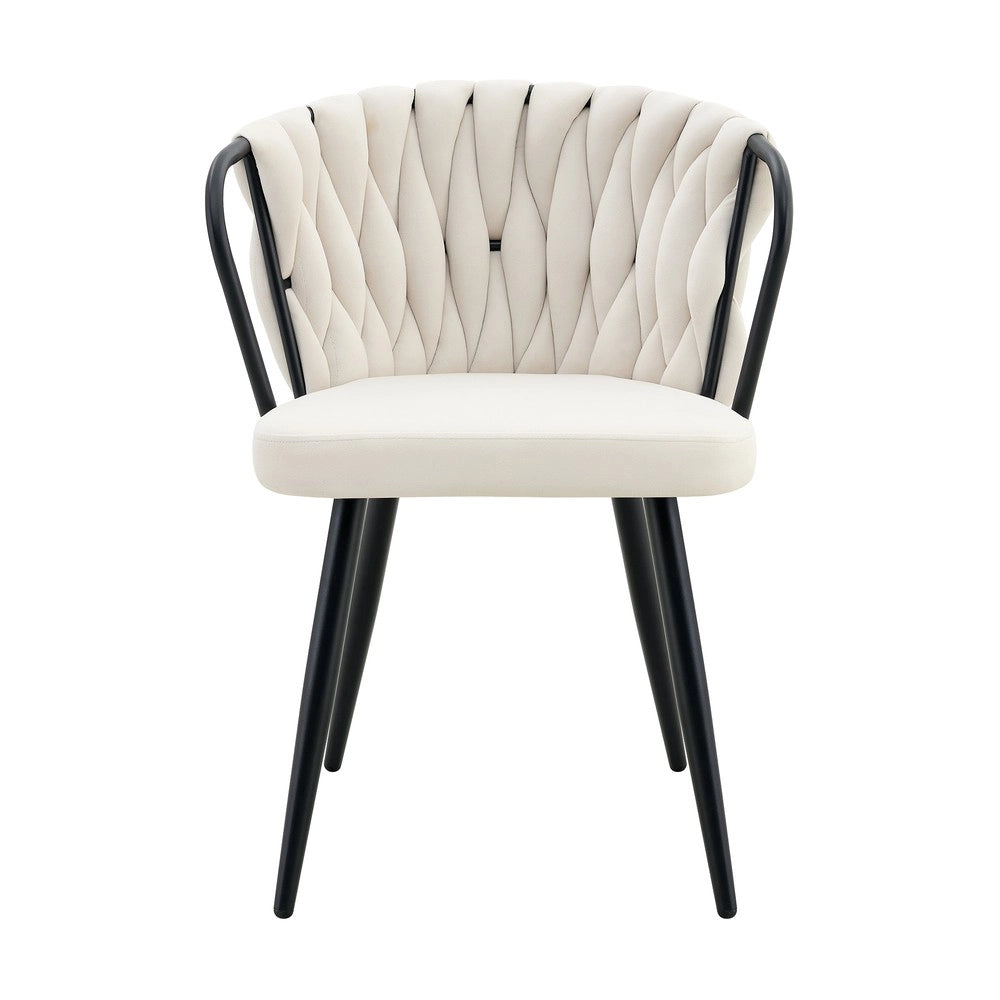 Sedia da Pranzo Imbottita in Velluto con Schienale Intrecciato ¨C MINIMAL ¨C Beige/Nero, Gambe in Metallo