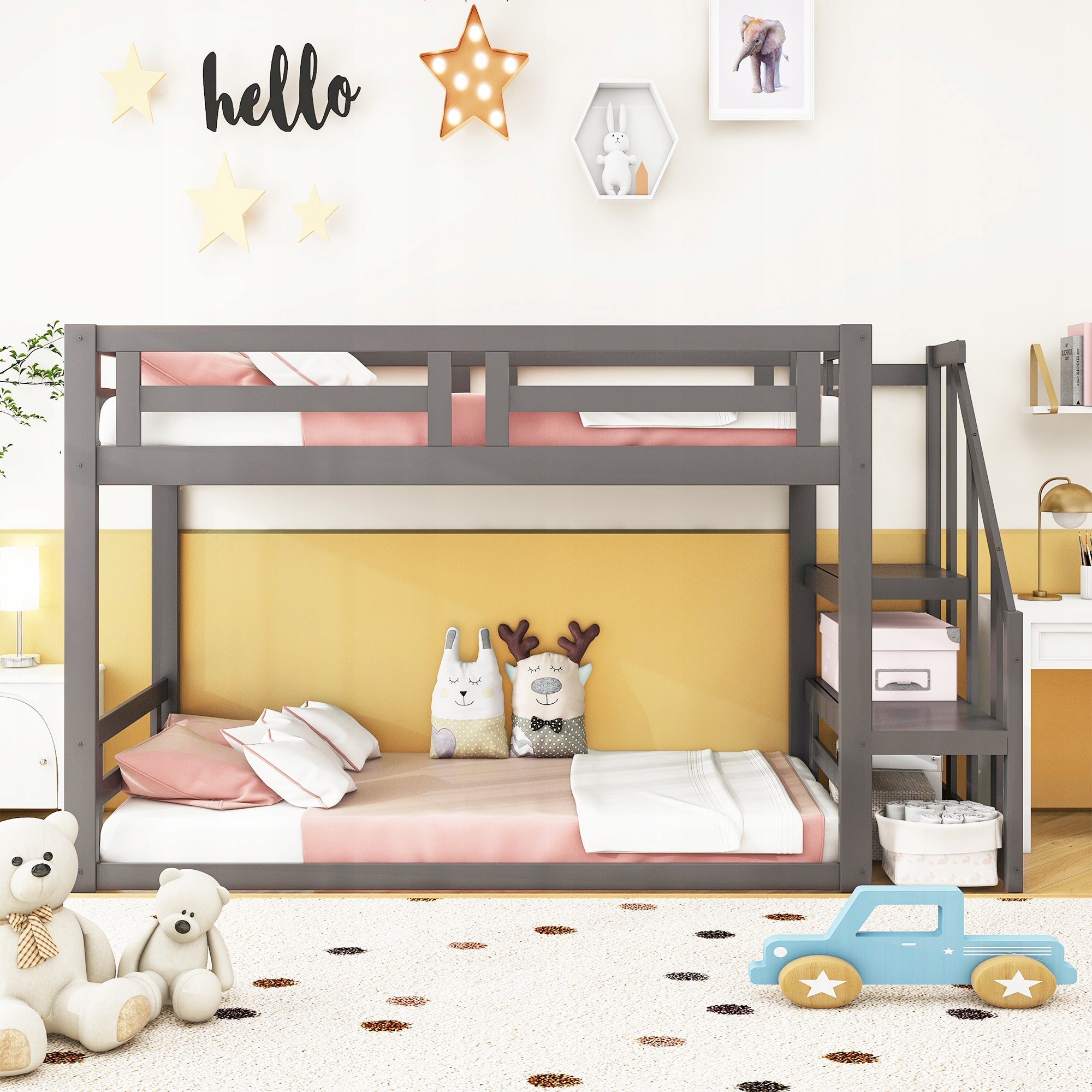 Letto a castello basso 90x200 - Xylo - Grigio senza materasso