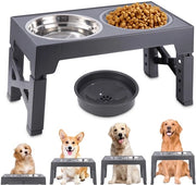 Hondenbak Verstelbar in Altezza con Vasca d'Acqua e Lento Alimentatore per Cani (Grigio)