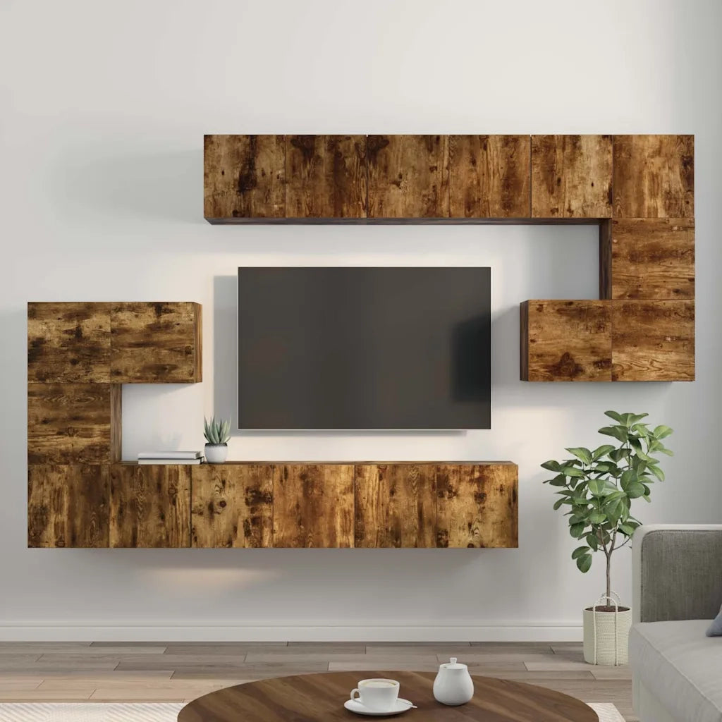 Set Mobili Porta TV 10 pz Rovere Fumo in Legno Multistrato cod mxl 27998
