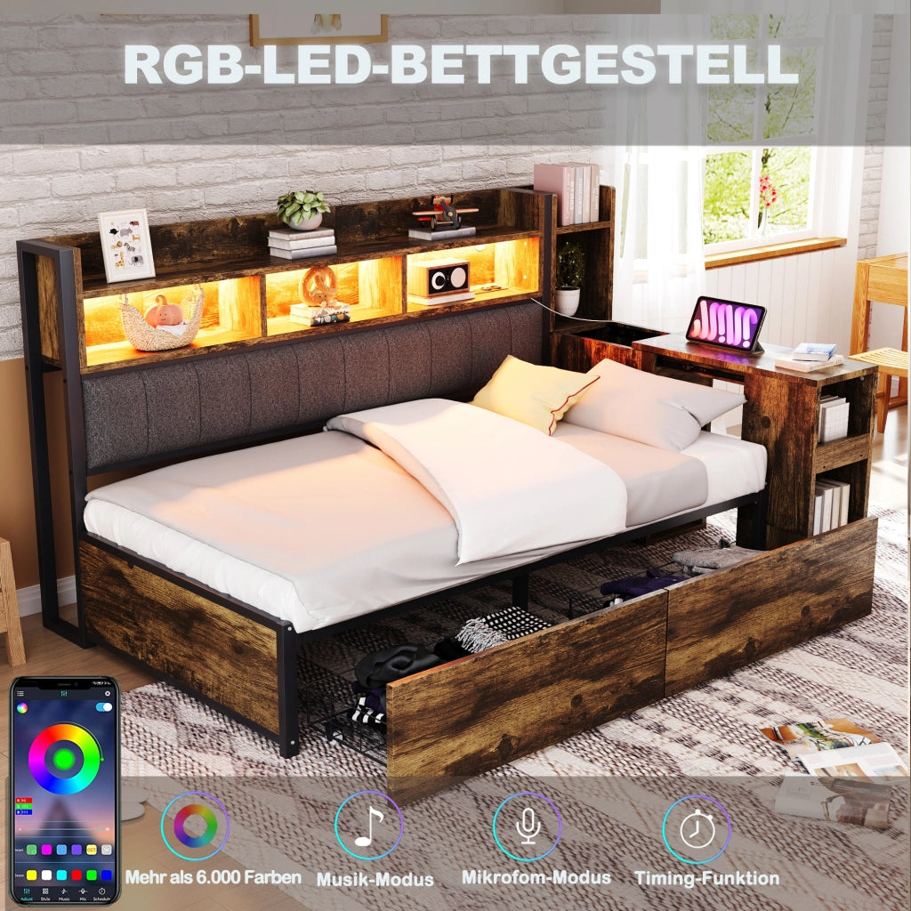 Letto sofà con scrivania estraibile metallo legno 90x200 cm