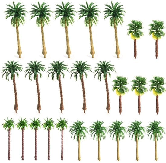 Palme artificiali da giardino 30 pezzi - Alberi in plastica per modello - Decorazioni per paesaggio miniaturizzato - Flessibili e resistenti - Altezza albero 5-9 cm - Progettazione realistica