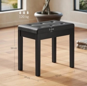 Sgabello per pianoforte con contenitore 55x34x50 cm， similpelle nera