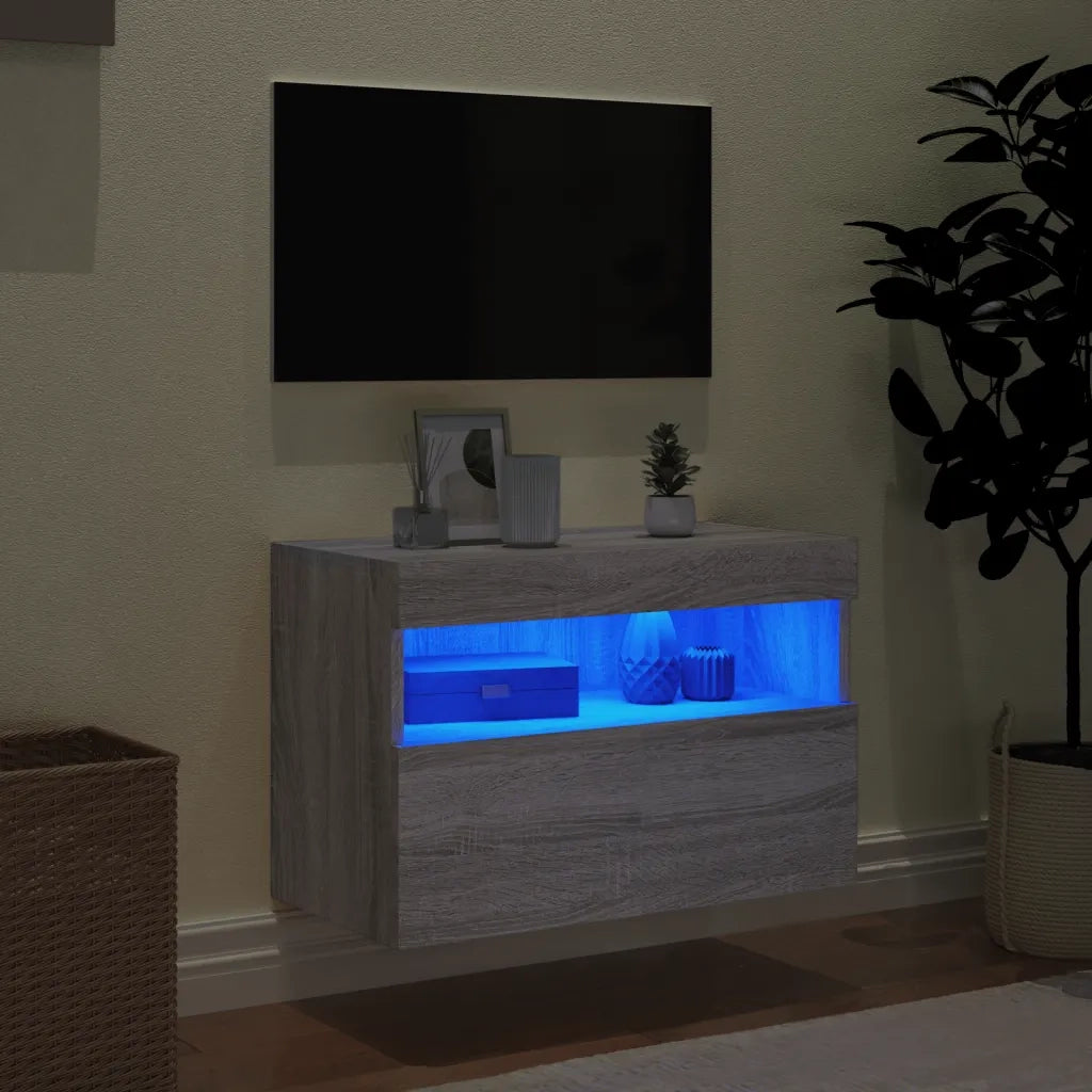 Mobile TV a Parete con Luci LED Grigio Sonoma 60x30x40 cm 837193