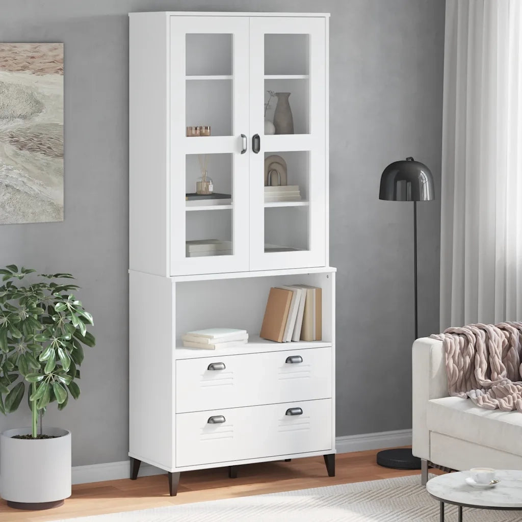 Credenza VIKEN Bianca 80x40x200 cm in Legno Massello di Pino 3207141