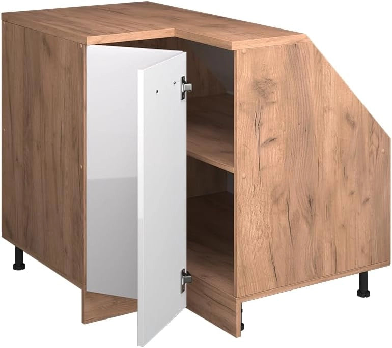 Mobile sottotetto Mobile angolare Rion, Bianco lucido, 75.6 x 81.6 cm con 1 porta, carcassa dell’armadio profondità 60 cm, adatto per il salvaspazio sotto tetti spioventi