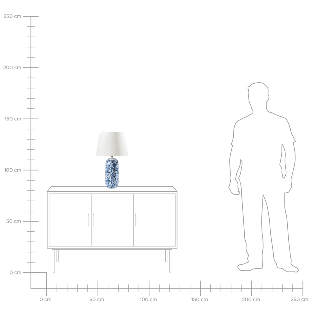 Lampada da tavolo Base in porcellana blu e bianca Paralume in lino ornato da motivi floreali Illuminazione del soggiorno e della camera da letto
