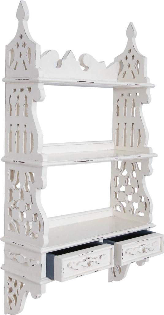 Biscottini Mensola etagere a muro in legno massello di mogano finitura bianca anticata 52x20x90 cm