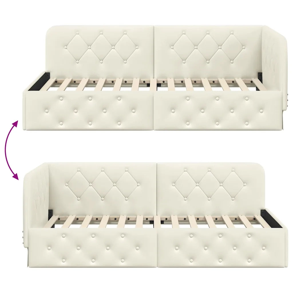Cornice del letto ad angolo Crema 90 x 200 cm Velluto