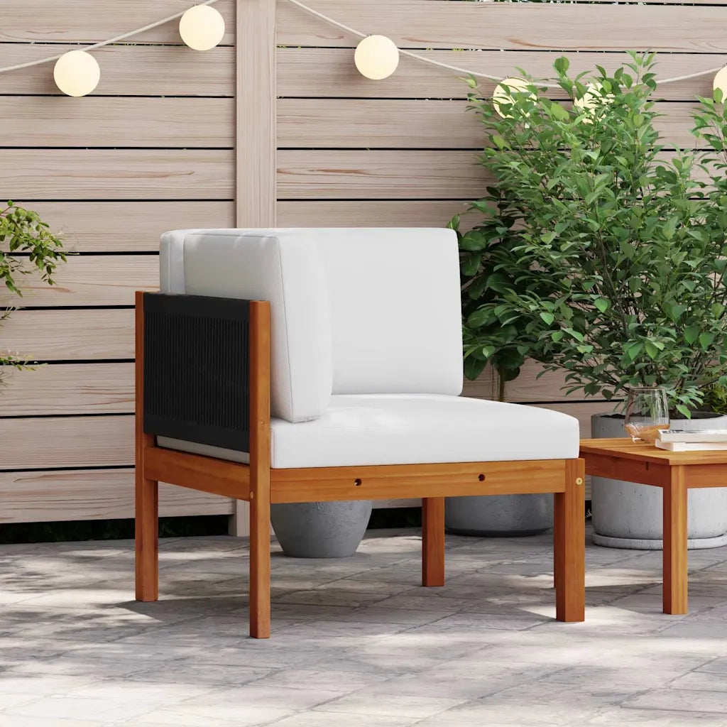 Divano angolare da giardino con cuscini in legno di acacia e corda 312428