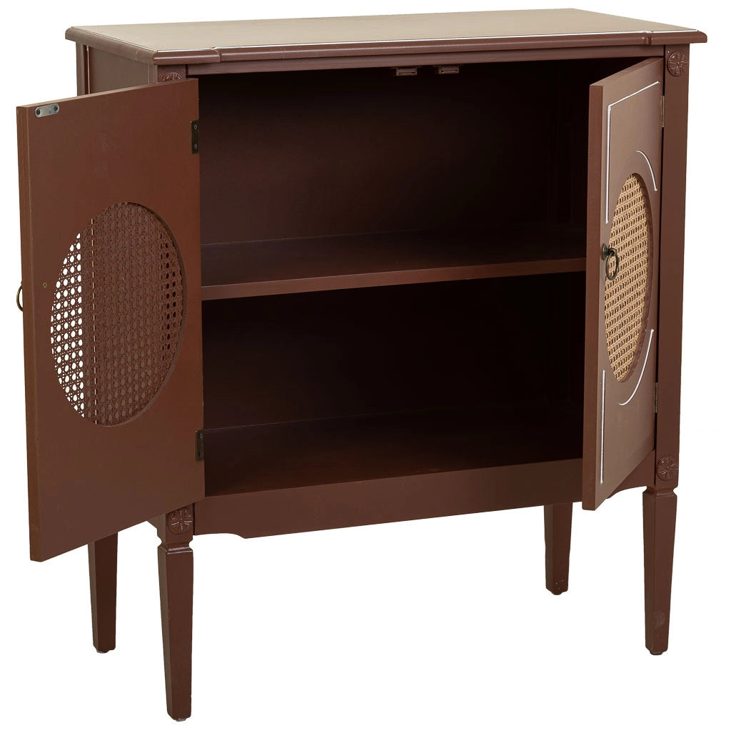 Mobile da ingresso in legno marrone e rattan 80x38x90h