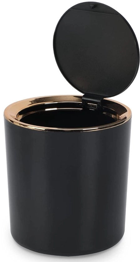 Mini cestino con coperchio - 15 x 14.5 cm - Portatile per bagno - soggiorno - cucina - auto - tavolo da giardino - nero