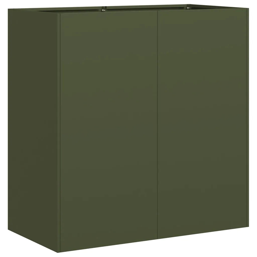 Fioriera-Vaso-Contenitore per Piante Verde Oliva 80x40x80 cm in Acciaio Laminato a Freddo