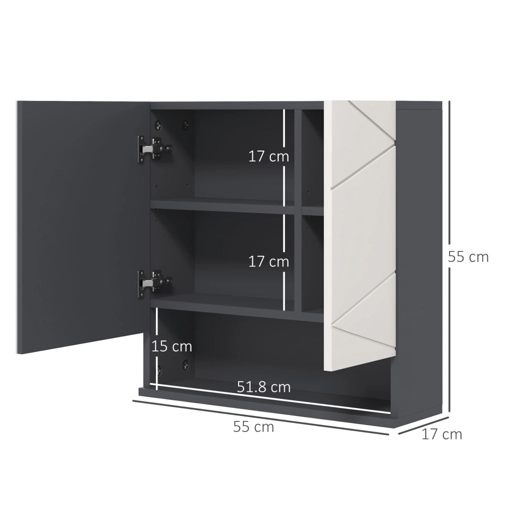 Specchio Armadietto da Bagno Pensile 2 Ante 55x17x55 cm in Legno Grigio