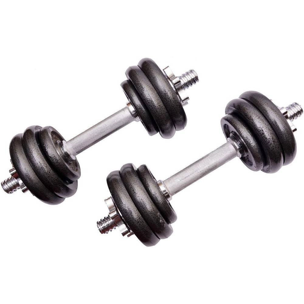 Trade Shop - Set Manubri Regolabili Ghisa Da 15 Kg Per Bodybuilding Fitness Sollevamento Pesi -