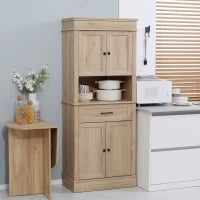 Credenza Buffet da Cucina con Armadi, Ripiani Regolabili, Cassetto e Ripiano Aperto, Stile Moderno per Sala da Pranzo, Soggiorno, 74 x 39,5 x 183 cm, Quercia Chiara