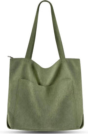 Borsa Grande a Tote - Shopper con Disegno Spazioso - Ideale per Lavoro e Viaggi - Design Verde