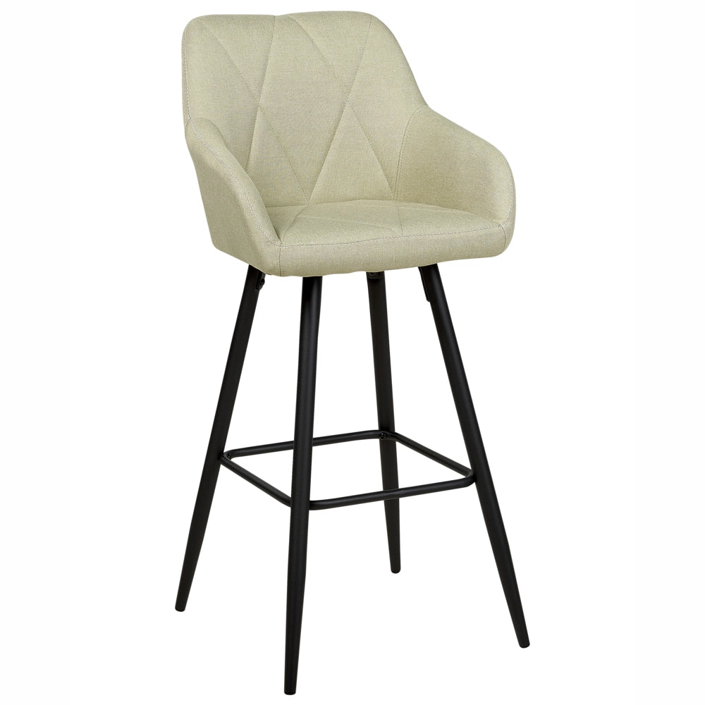 Set di 2 Sgabelli Bar Tessuto Verde Chiaro con Braccioli Schienale Trapuntato Gambe in Metallo Nero