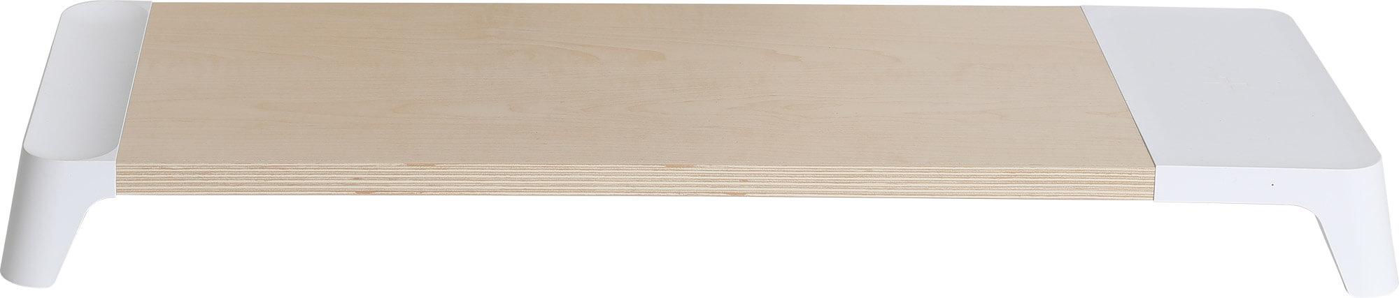 Supporto Monitor da Scrivania 56x20x5,7 cm con Base di Ricarica Wireless in MDF e Plastica Bianco