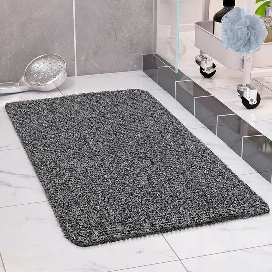 Matte antiscivolo 40 x 80 cm - Con scarico - Luffa PVC morbida - Asciugamano per bagno rapido - Bianco + Nero